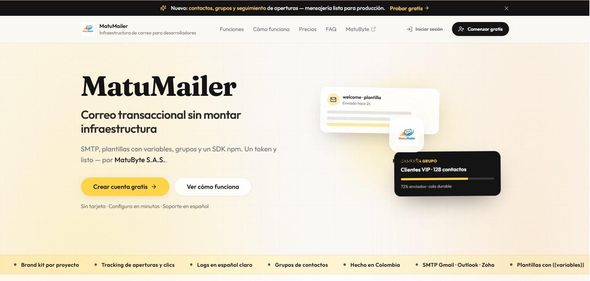 Panel de MatuMailer MatuByte para correos transaccionales y campañas masivas