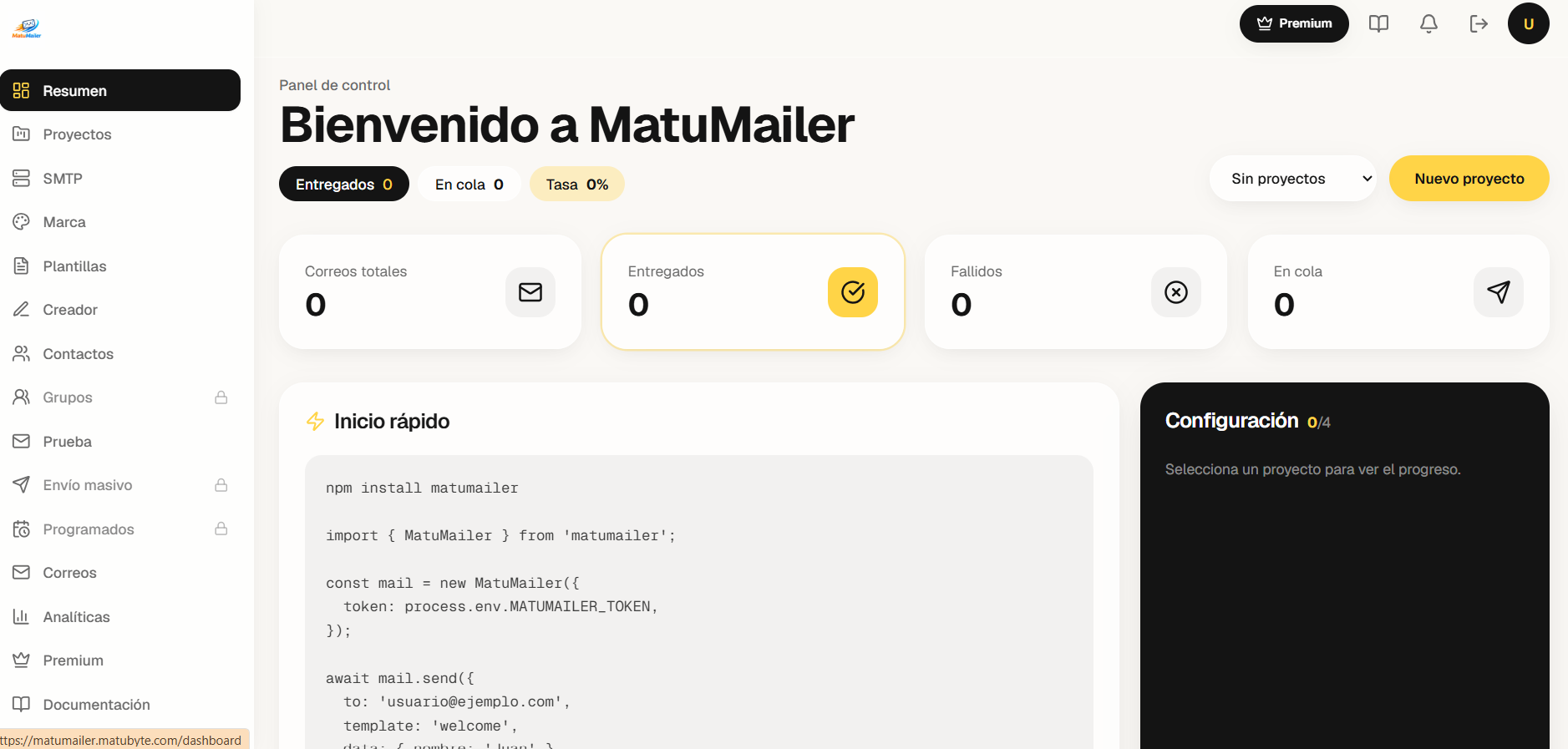 Analíticas de open rate, clics y programación de campañas en MatuMailer