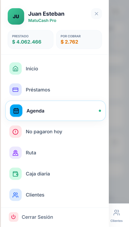 Pantalla de movimientos y conciliación en MatuCash MatuByte