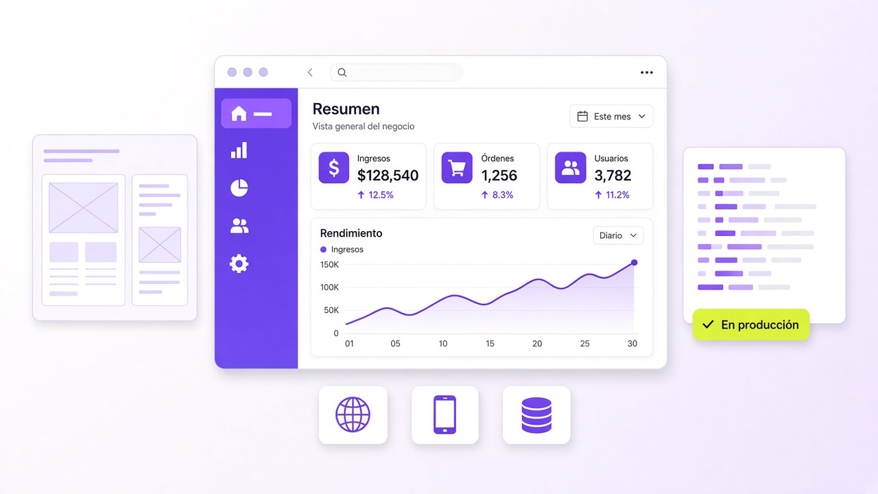 De un boceto de interfaz a un producto en producción: panel de negocio, web, móvil y base de datos